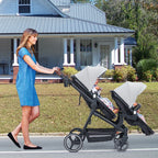 Double Stroller Track 
Tandem Stroller for Infant and Toddler,
 Foldable Pushchair Bassinet Pram, Multi-Position Reversible