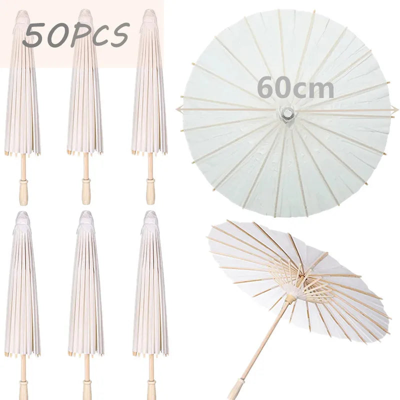 White Paper Parasol for Wedding Photo Cosplay Prop DIY Umbrella for Bridal Baby Shower Party 60cm 80cm 10/15/20/30/50/100Pcs