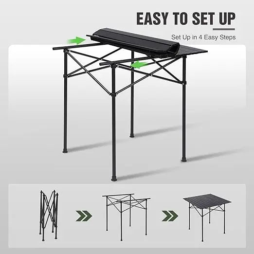 Roll Up Camping Tables That Folds Up, 
Lightweight,  Portable  ,Compact ,  Metal Camp Table for Grill Outdoor Picnic, Black Long