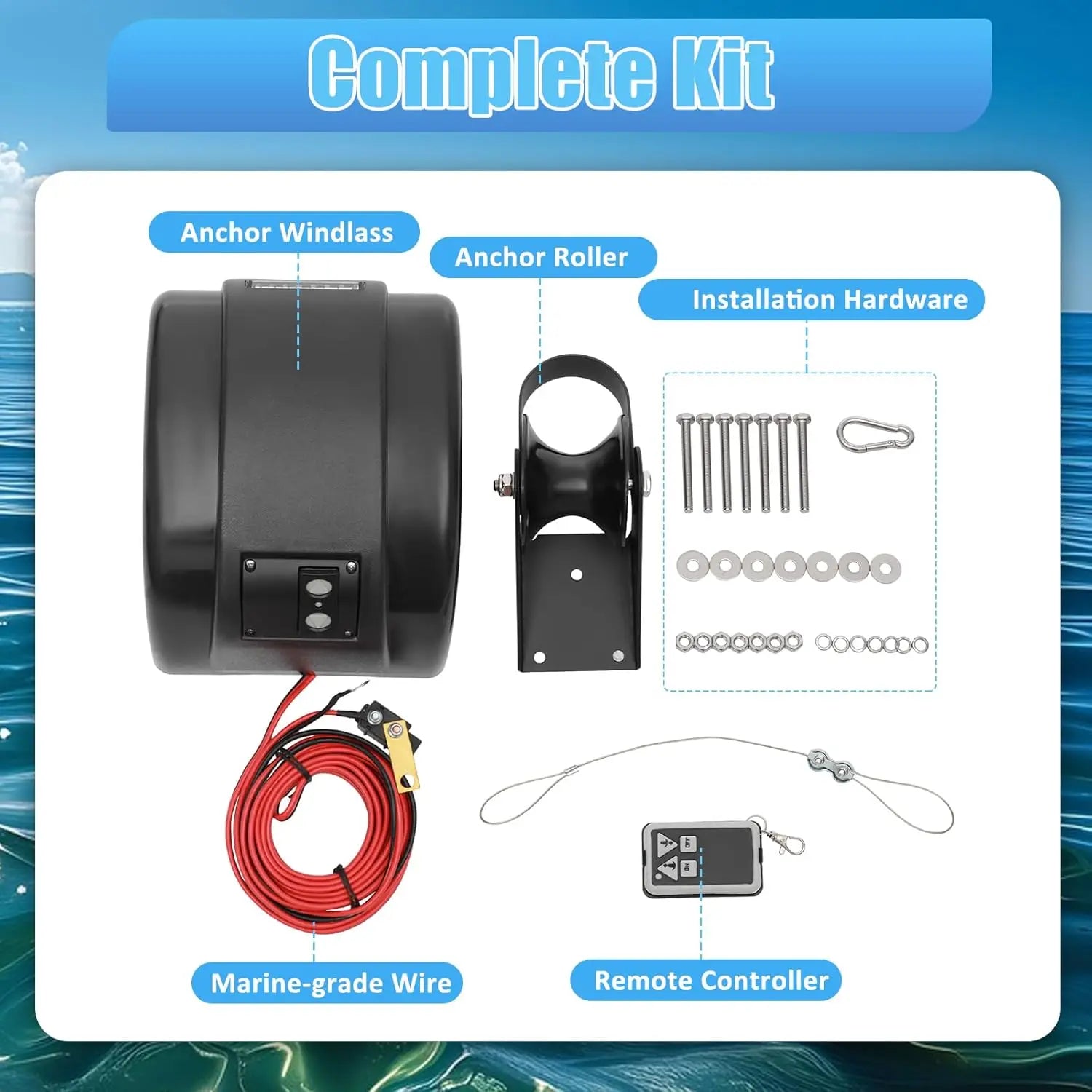 Electric Boat Anchor Winch Kit 12V with 100ft Anchor Rope , 
Remote Control Heavy Duty Towing  for 24ft Fishing Boat