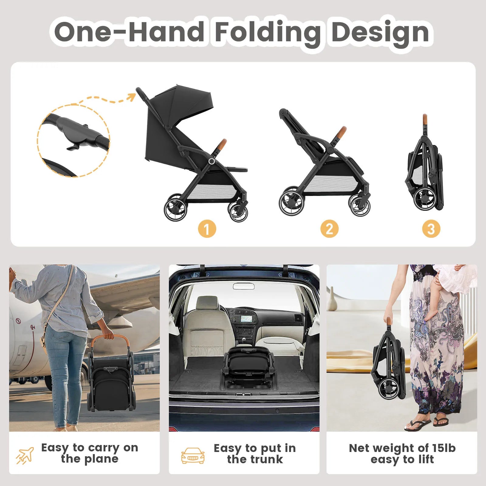 Standard Stroller  Seat, Foldable Portable Newborn Stroller ,Luxury Baby Carriage ,Baby,Toddlers,360°Swivel Seat