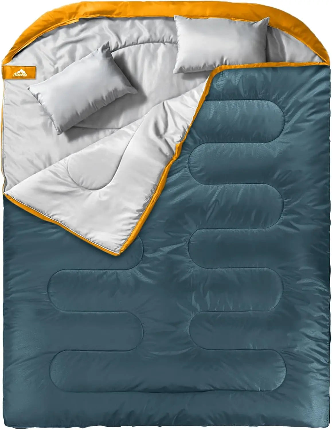 Double Sleeping Bag for Adults Mens with Pillow, 
XL Queen Size Two Person Sleeping Bag for All Season Camping Hiking Backpacking