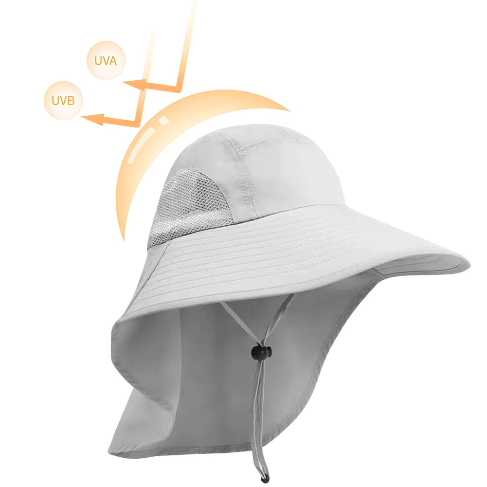 Summer 12CM Large Brim Sun Hat . 
Men Women Breathable Fishing Cap
Sun UV Protection Mesh Fisherman Hiking, Beach