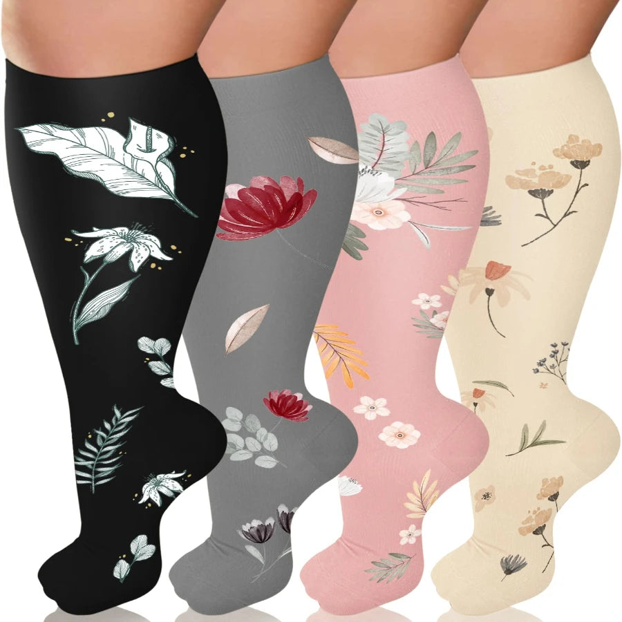4 Pairs --Plus Size,    Compression Socks For Men And Women - 
Support Knee-High Socks, Ideal for Running, Cycling, Travel, and Soccer