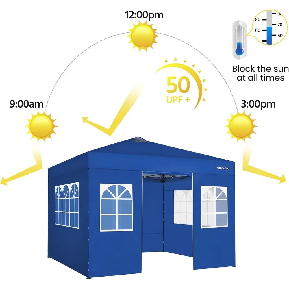 10x10 Heavy-Duty Blue Outdoor Event Tent with 4 Sides, 
One-Push Setup, 
and Roller Bag , for Parties & Weddings & Special Events Fairs, Road Side Shade