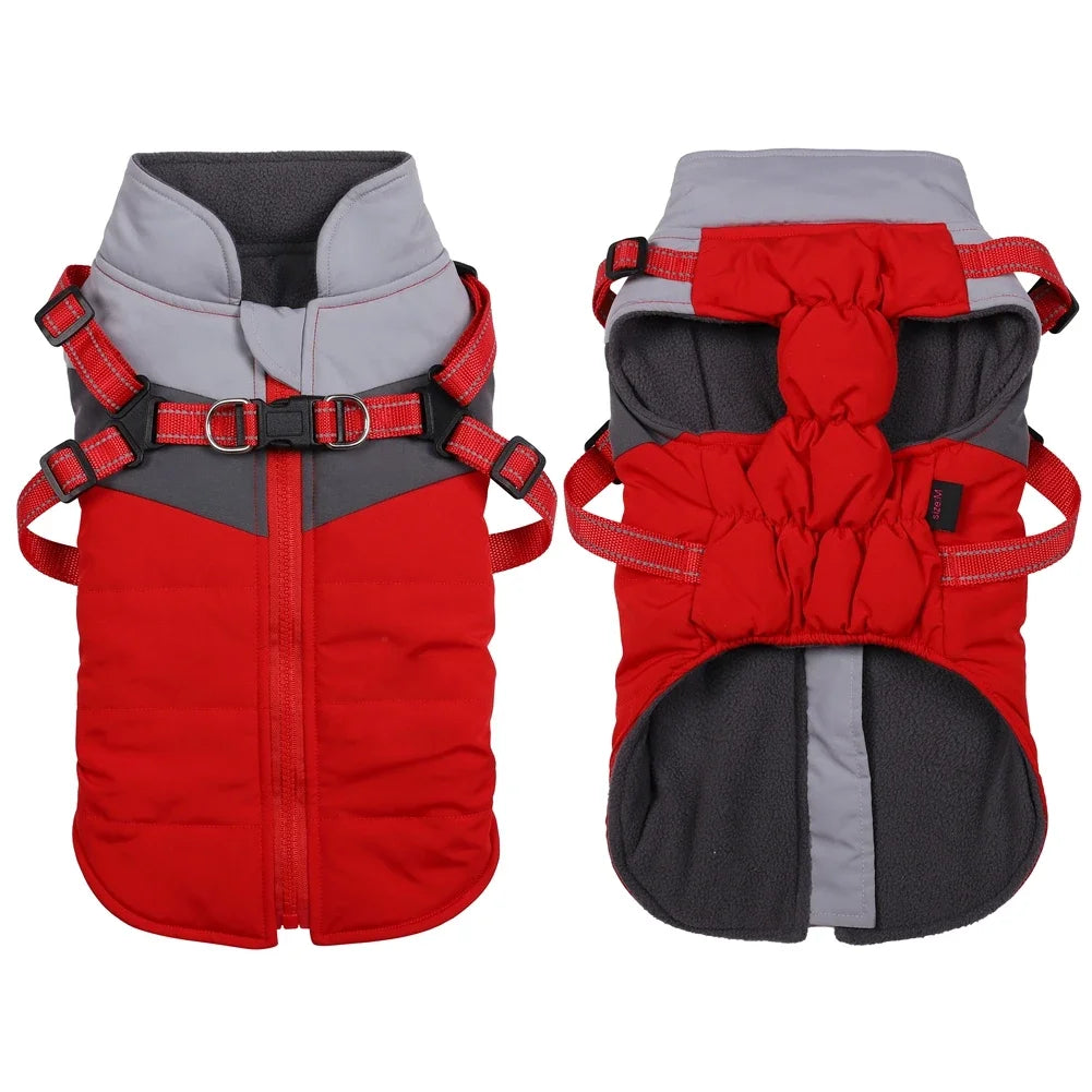 Waterproof Winter Dog Coat With Warm Fleece Lining Adjustable Buckle And Double D-Ring Harness For Small Medium And Large Dogs