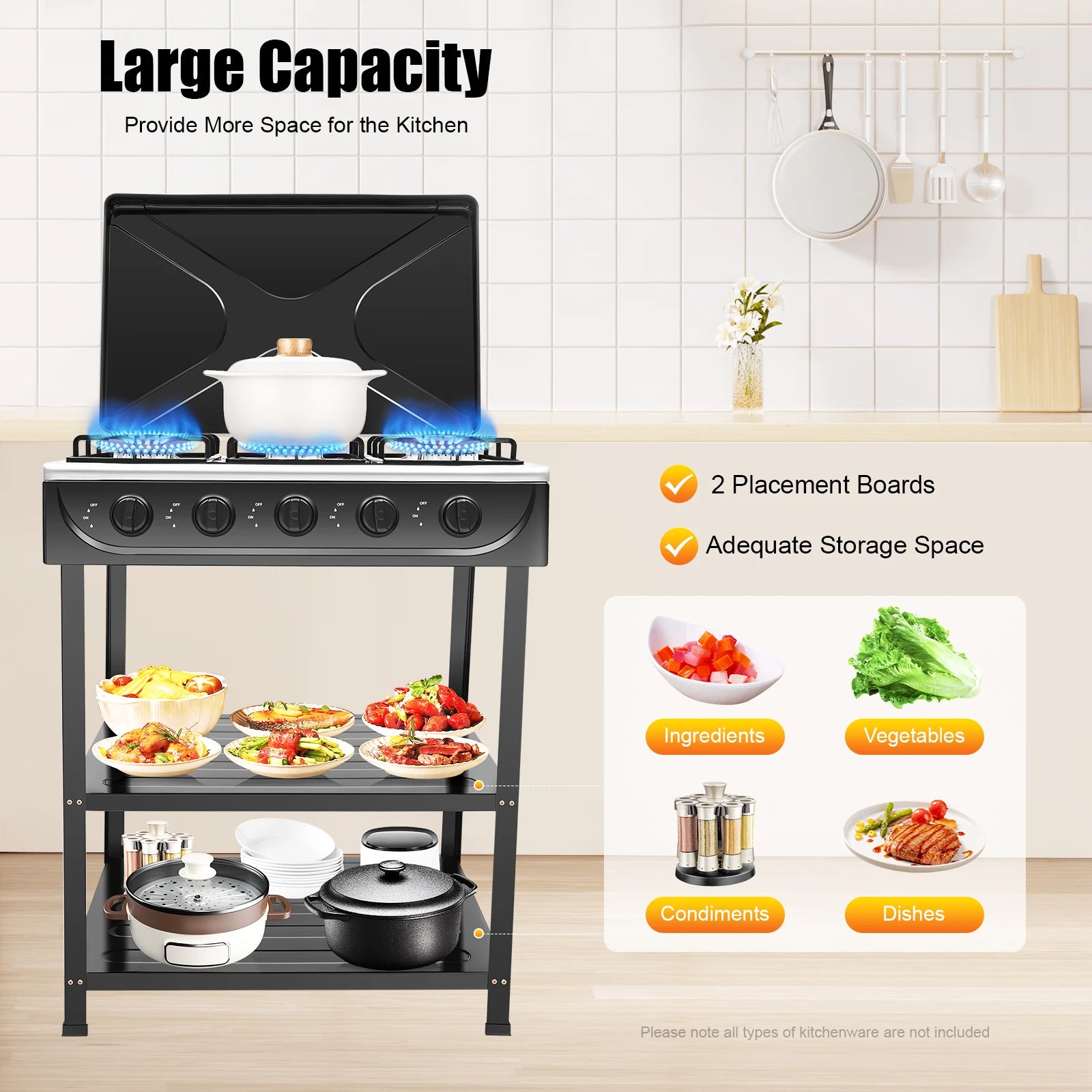 5-Burner Gas Stove 
Outdoor Camping Cooking BBQ Grill With 2-Tier Storage Rack