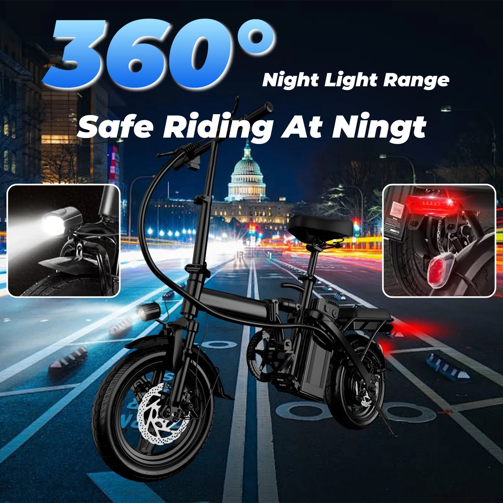 LELEKUAI 500W Adult Electric Bike, 20 MPH, 
48V 10.4Ah Removable Battery, 
14 Inch        Folding , Multi-Shock Absorption