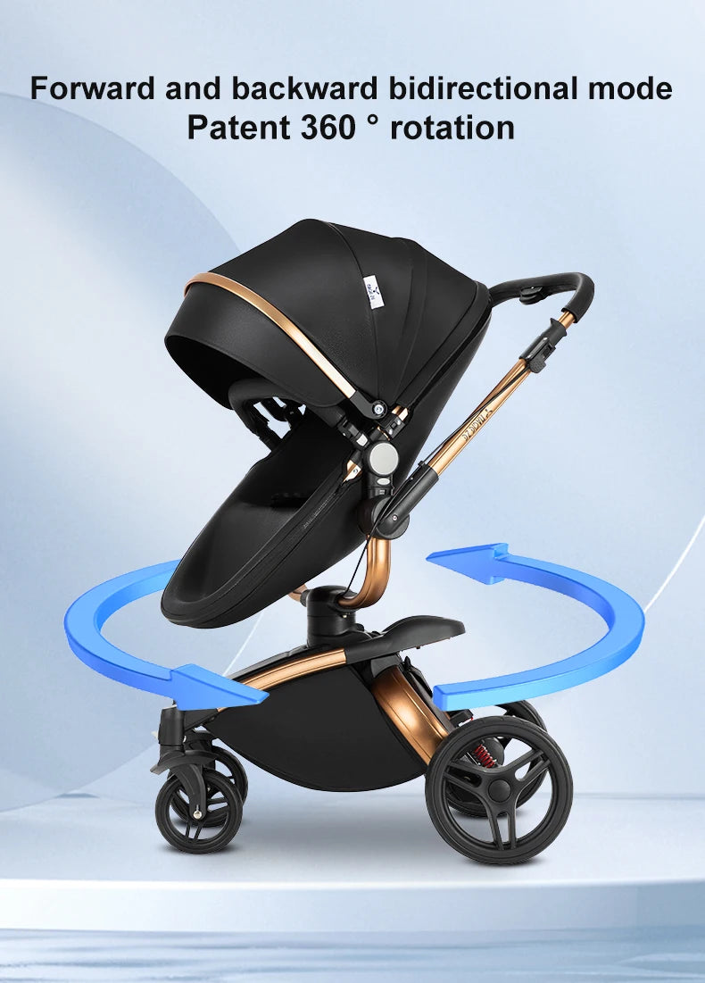 PU Leather Baby Stroller 2 in 1 Travel System 
High Landscape Portable Baby Pram
Newborns Aluminum Frame Baby Carriage