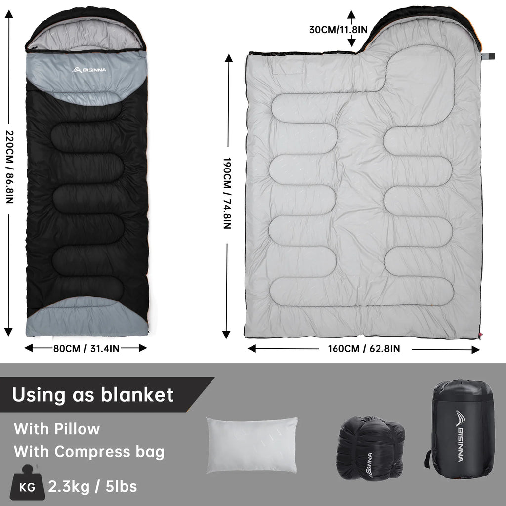 BISINNA Outdoor Camping Sleeping Bag Ultralight 
Waterproof ,  Winter Warm Backpacking With Pillow for Traveling Hiking