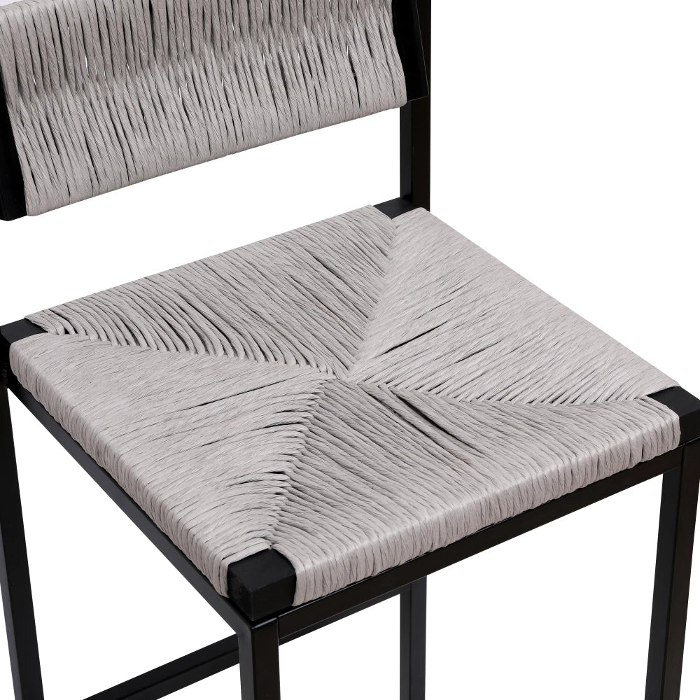 Gray Set of 2 Hand Weave Bar Stools with Back
Counter Height Bar. Paper Rope Woven for Kitchen Home & Office
