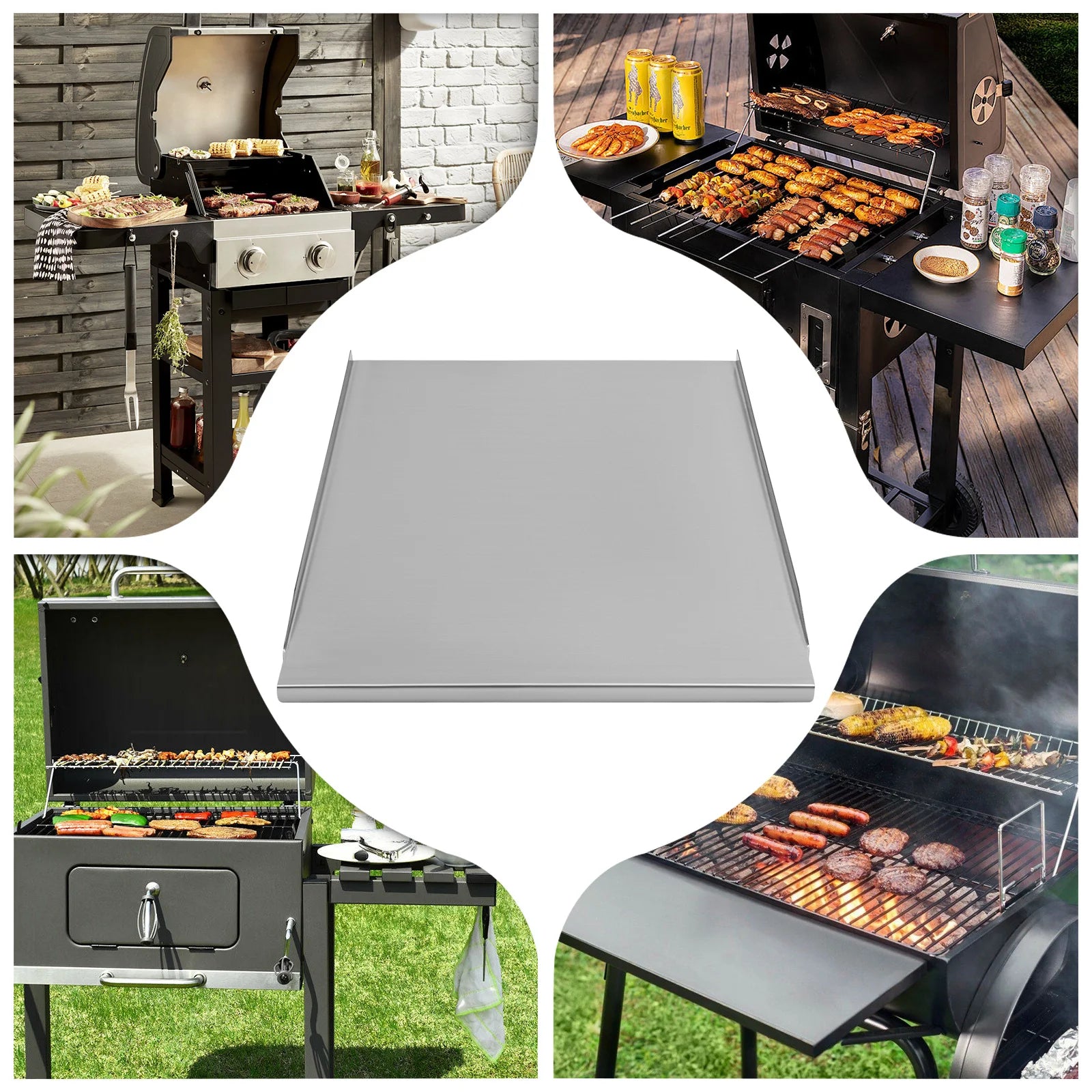 Stainless Steel Grill Drip Pan Tray with 6 Liners - Fits Most BBQs, Easy Clean, Prevents Flare-Ups (20x16x4in)