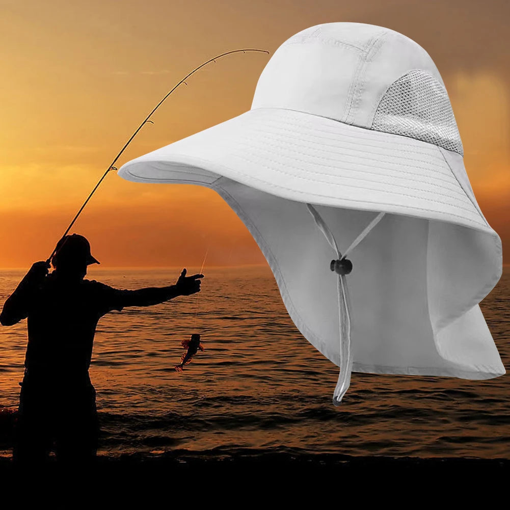 Summer 12CM Large Brim Sun Hat . 
Men Women Breathable Fishing Cap
Sun UV Protection Mesh Fisherman Hiking, Beach