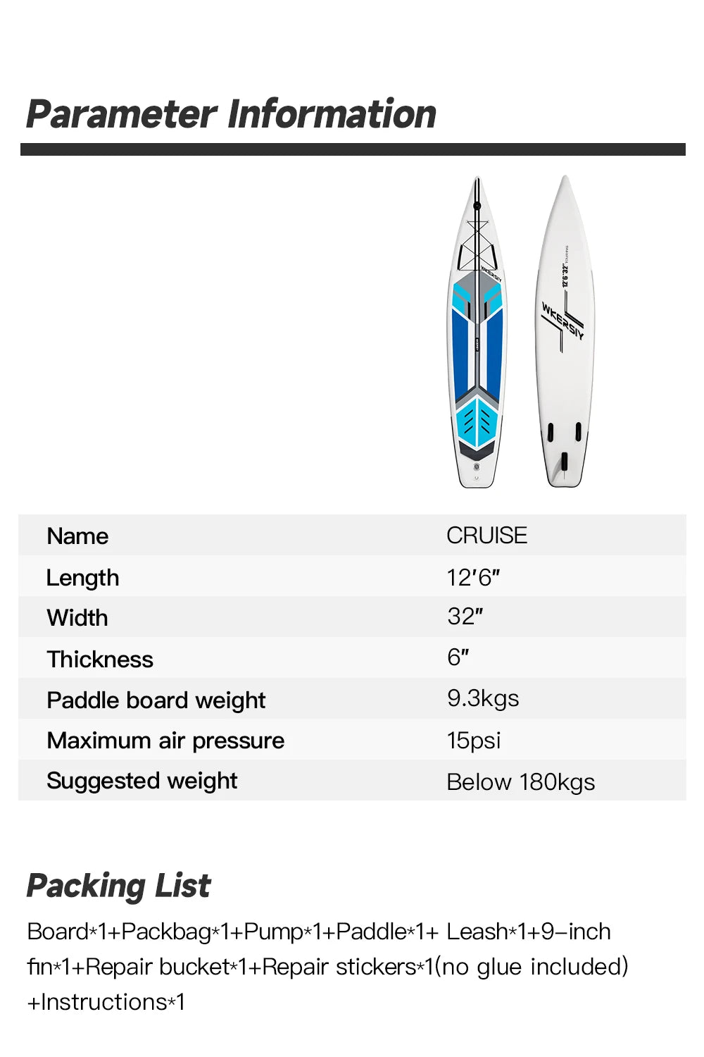 12'6 cruising paddle board for turing SUP Inflatable with 32" width and big capacity paddle board suitable for 2 persons