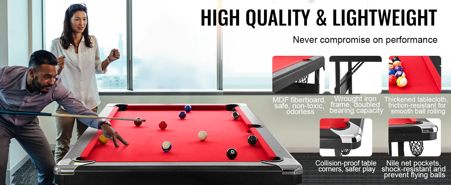 SucceBuy 6.3/7ft Billiard Table Pool Table Portable Foldable SpaceSaving Includes Balls Cues Chalks and Brush
