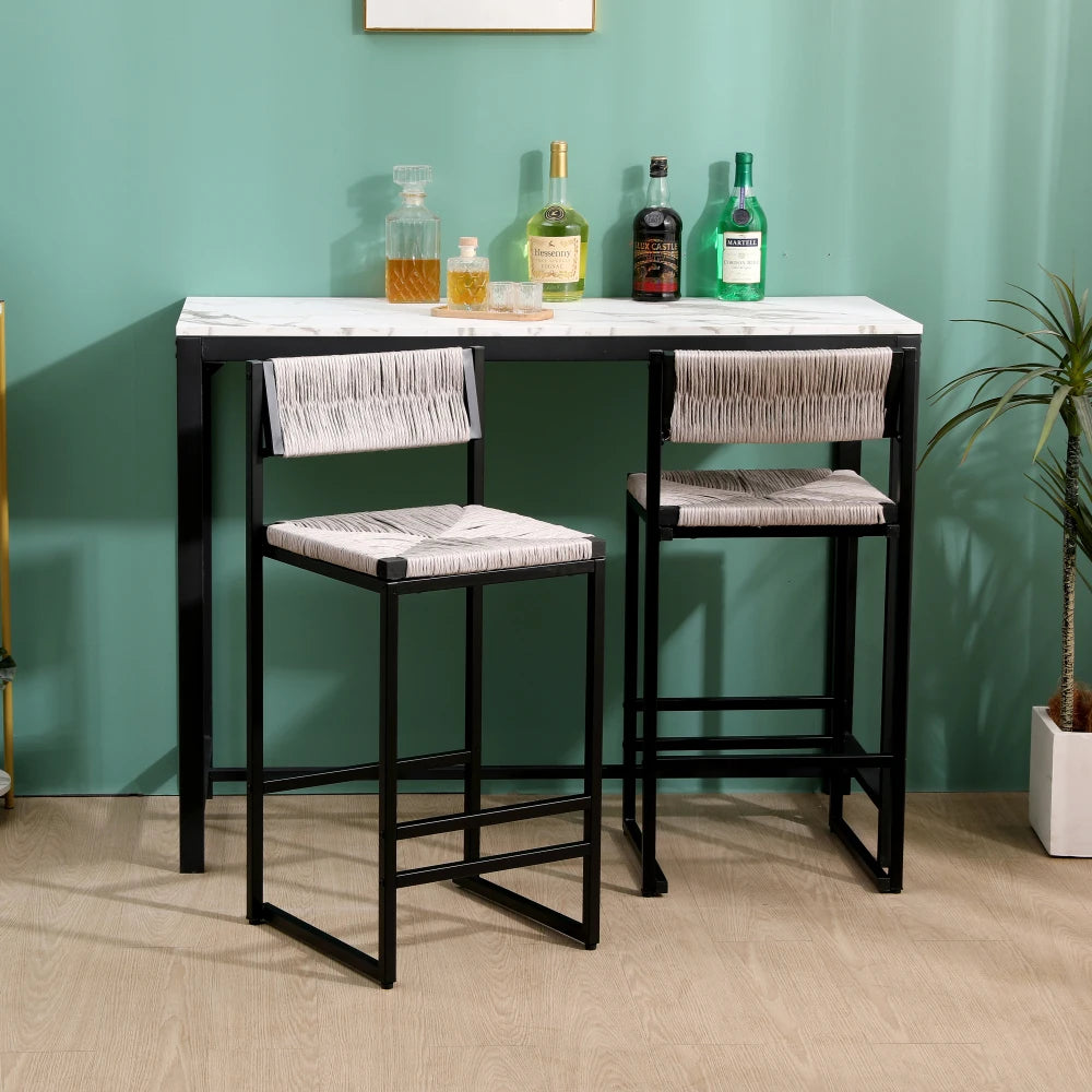 Gray Set of 2 Hand Weave Bar Stools with Back
Counter Height Bar. Paper Rope Woven for Kitchen Home & Office