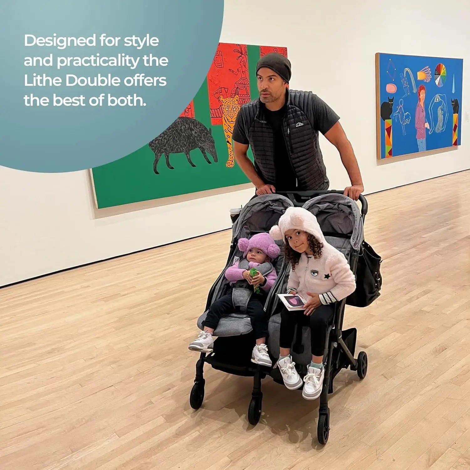 Lithe Double Stroller, Lightweight Side by Side Stroller,
 for Newborn and Toddler, Easy Fold, Spacious Seats with Recline, UPF50+