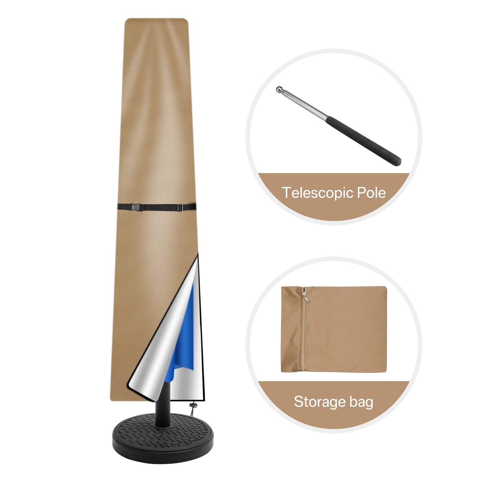Parasol Cover Waterproof 210D Garden Umbrella Cover with Zip Fit for Outdoor Garden Parasol Multipurpose Rain Umbrella Covers