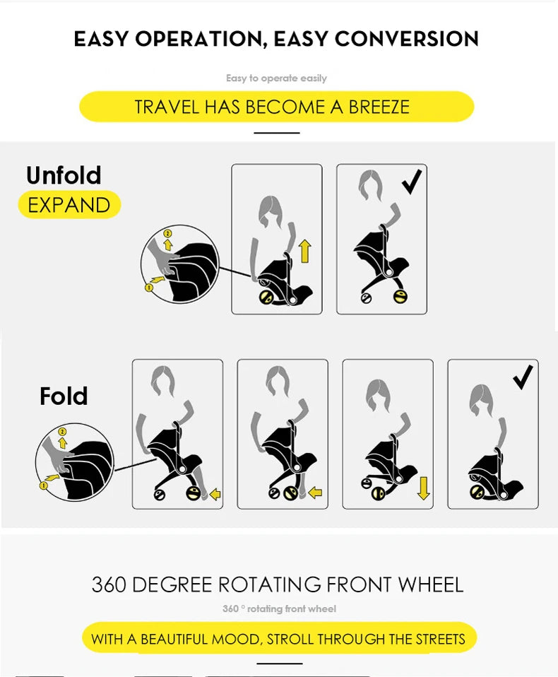 Baby Stroller Safety Car Seat 
Cart Carriage Lightweight Multi-functional
Travel System Baby Pushchair