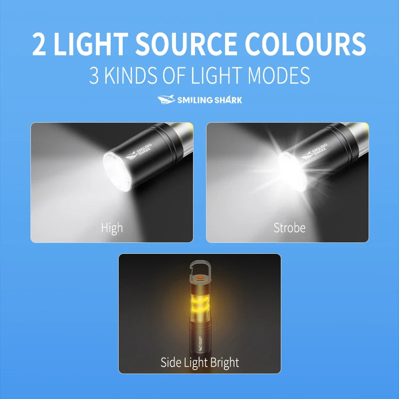 1pc Smiling Shark SD-5241 Camping Lantern, Mini Flashlight Type-C Charging&Long Lasting LED Tent Light Rechargeable for Camping