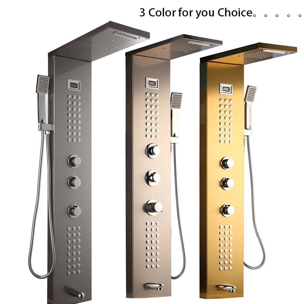 KEMAIDI Multifunctional Shower Panel Tower with Rainfall Waterfall Bathroom Shower Column Bath Shower Systerm W/ Massage Jets
