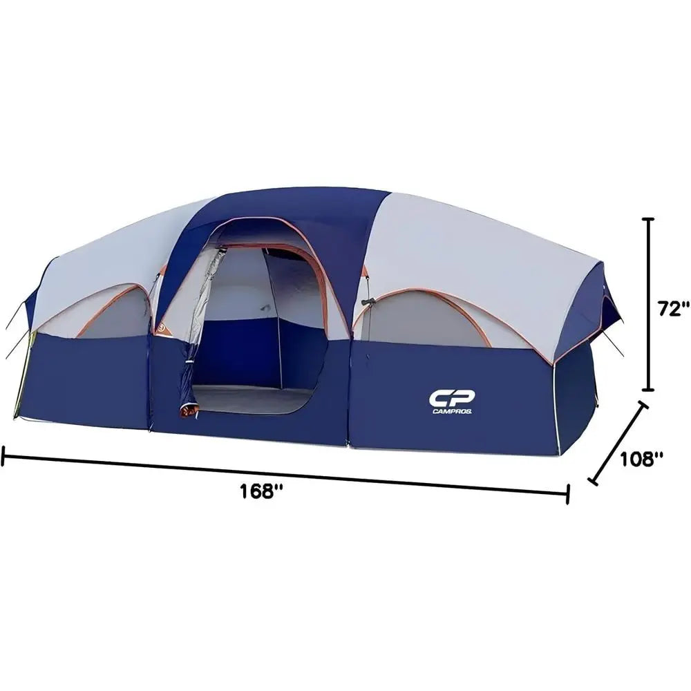8-Person Weatherproof Camping Tent with 5 Mesh Windows, Double Layer, Divided Rooms, Portable and Easy to Carry