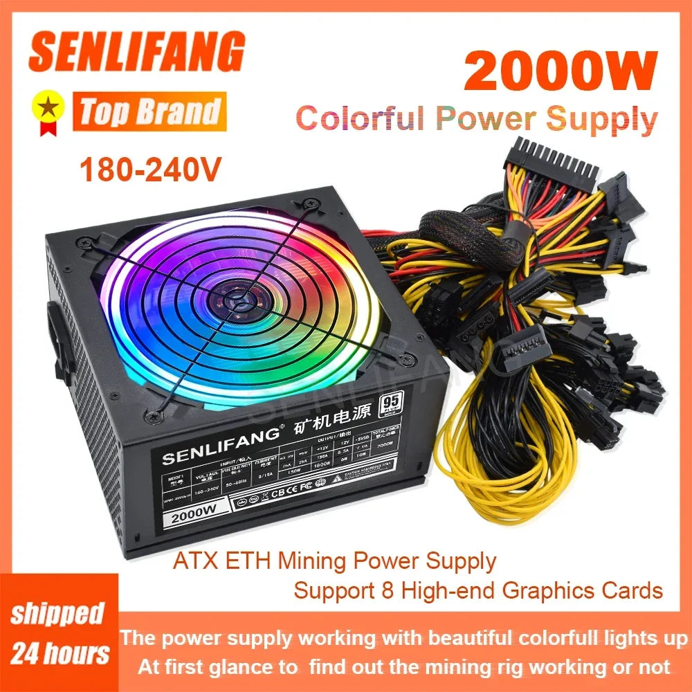 2000W Colorful PSU ATX power Supply ,
Computer Machine Support 8 GPU Cards