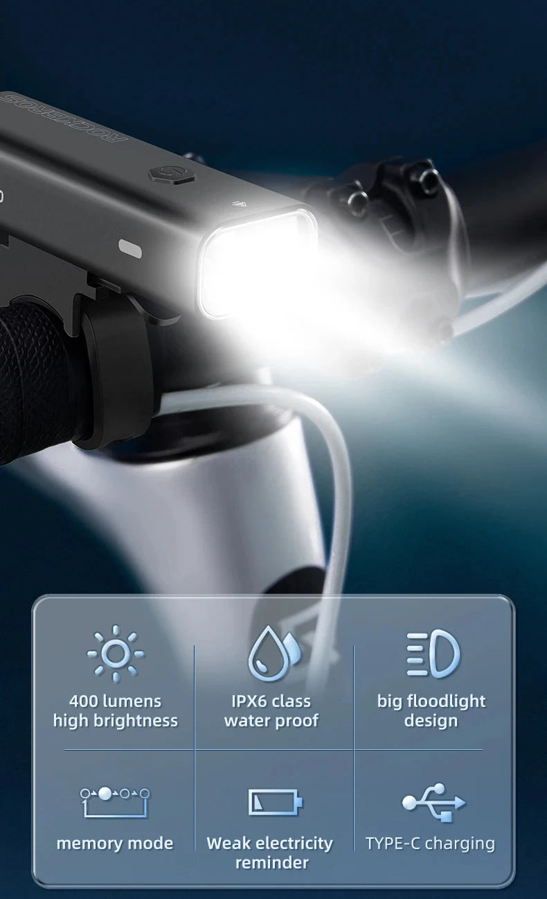 ROCKBROS Bicycle Light 
Rainproof Type-C Charging
 LED 2000mAh MTB  Front Lamp Headlight Ultralight,  Flashlight Bike Light