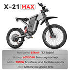EKX X21 Max Electric cycle
3000W Brushless Gearless Motors
 60V30AH Lithium Battery Speed 85Kmh Adult Off Road Ebike