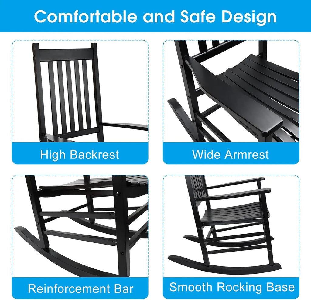 Wooden Rocking Chair Set - 2 Porch Rockers 
With Outdoor Side Table, Perfect for Indoor too