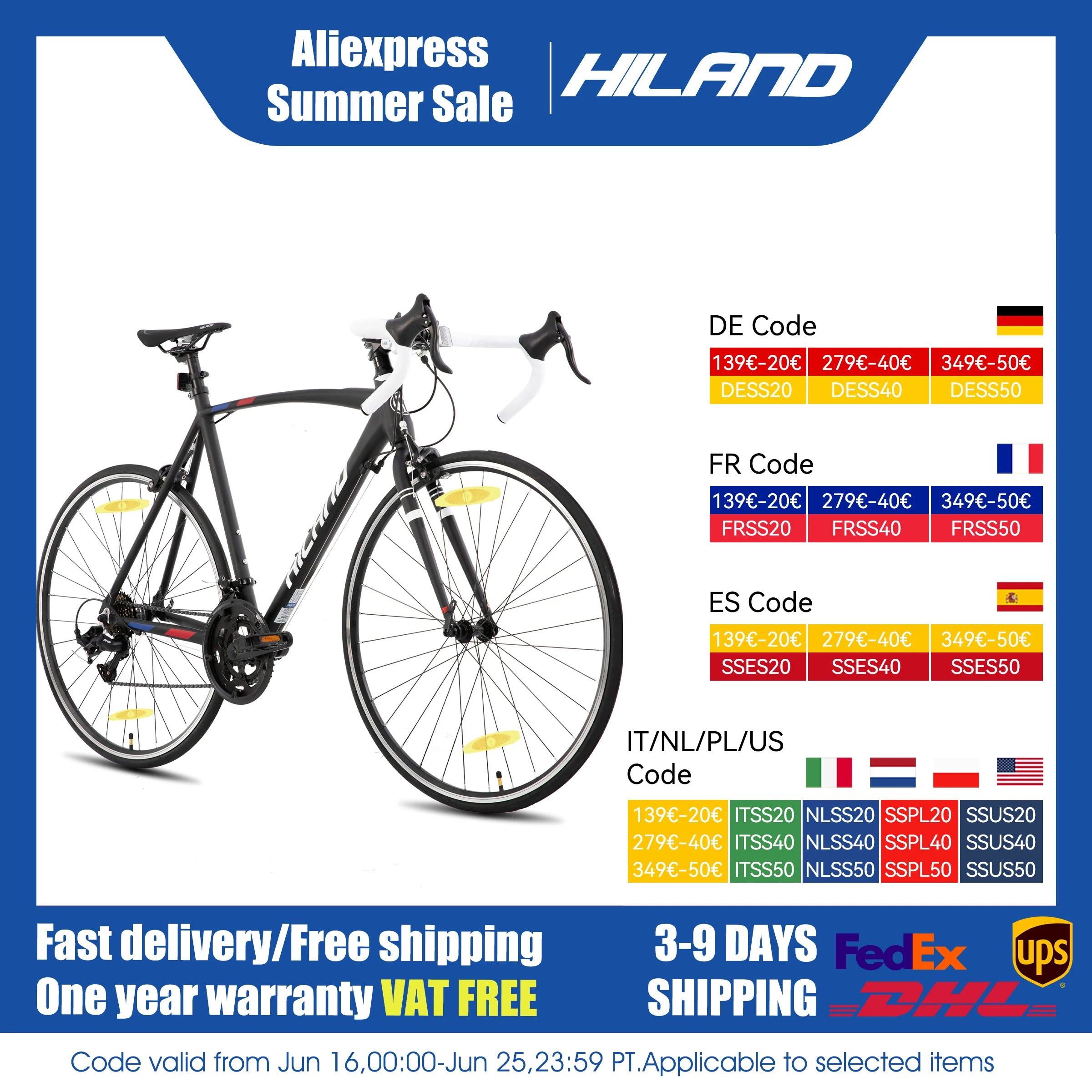 Hiland 700c road bike, 14 speeds, lightweight aluminum frame, racing bike, for men and women