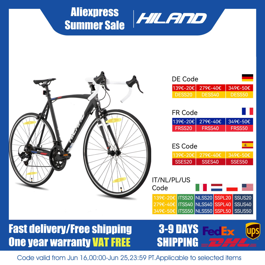 Hiland 700c road bike, 14 speeds, lightweight aluminum frame,
racing bike, city commuter road bike for men and women