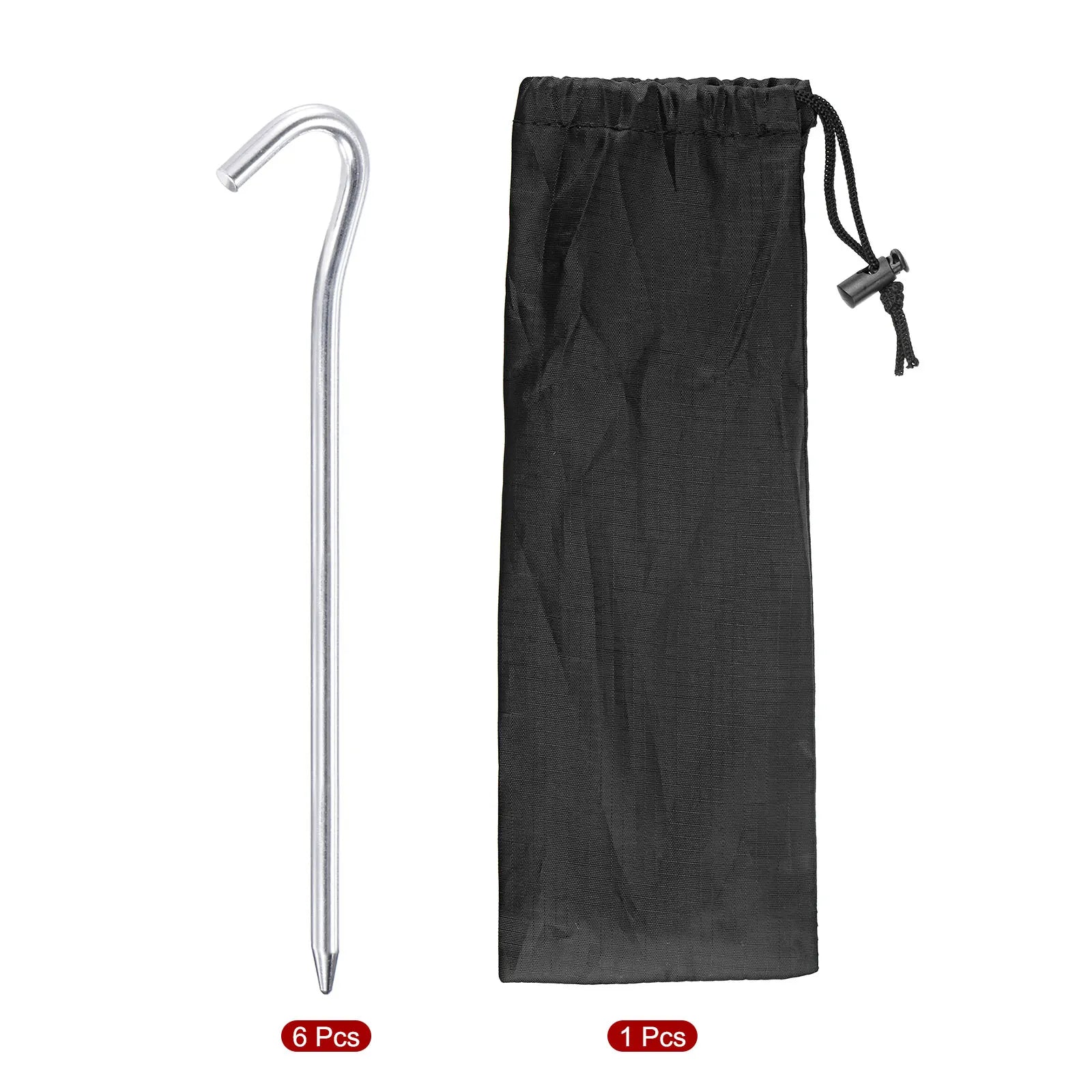 Tent Stakes Aluminum with Hook Kit, 6Pcs 18.3cm/7.2" Ground Pegs and Storage Bag for Outdoor Camping Canopy Tarp 1 Set