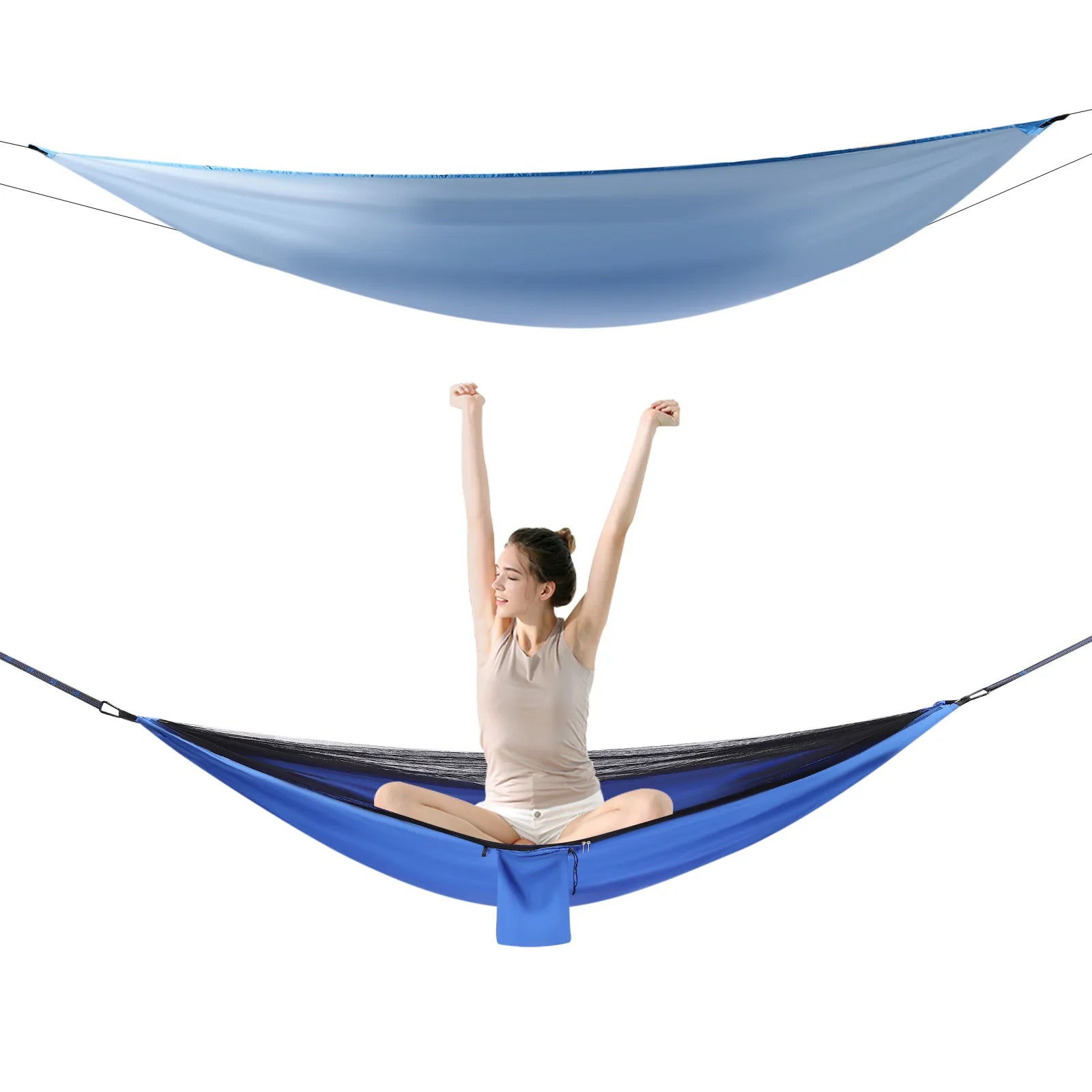 Blue Camping Hammock w/h Rain Fly Tarp Mosquito Net Tent Hammock for Backpacking and Travel