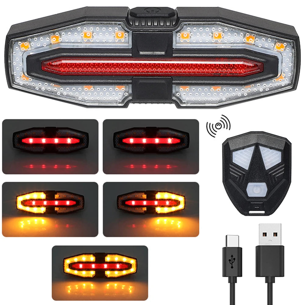 Rechargeable Bicycle Rear Light with Turn Signals .
Warning Bike Lights 
Wireless Remote Control           Bike Rear Light for Night Riding