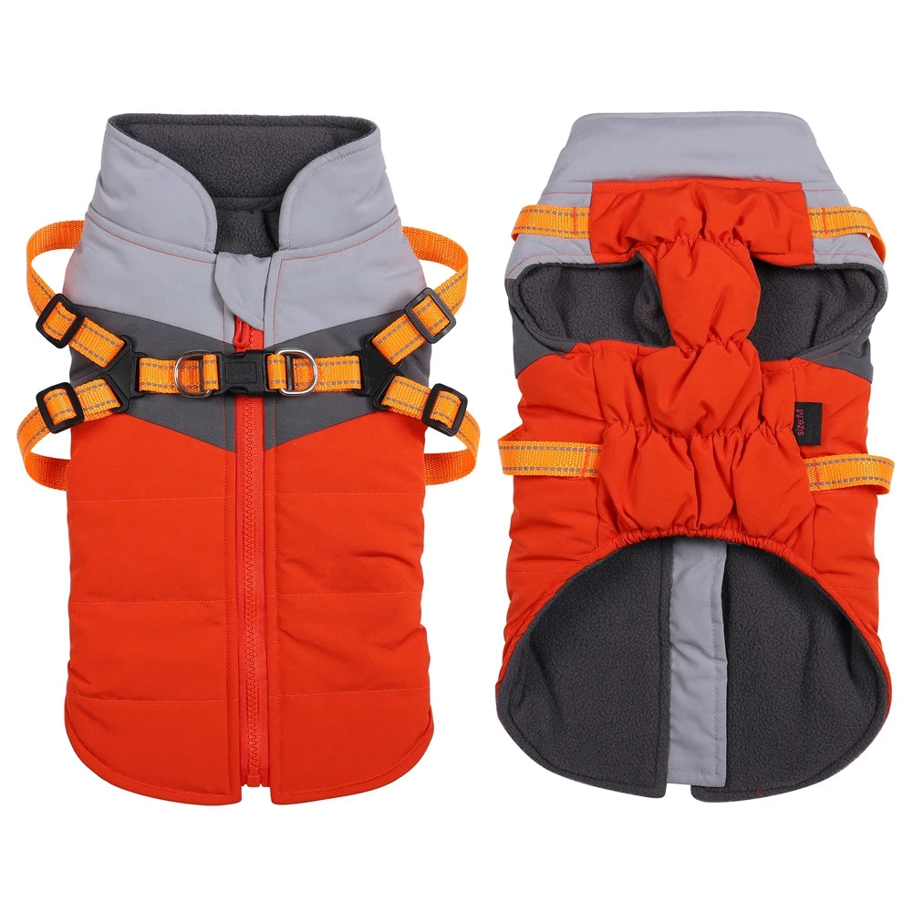 Waterproof Winter Dog Coat With Warm Fleece Lining Adjustable Buckle And Double D-Ring Harness For Small Medium And Large Dogs