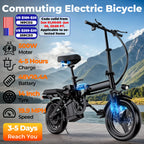 LELEKUAI 500W Adult Electric Bike, 20 MPH, 
48V 10.4Ah Removable Battery, 
14 Inch        Folding , Multi-Shock Absorption