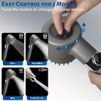 High Pressure Shower Head ,
Scalp Massager,   Shampoo Brush - Softens Hard Water - 3 Settings - Detachable Design