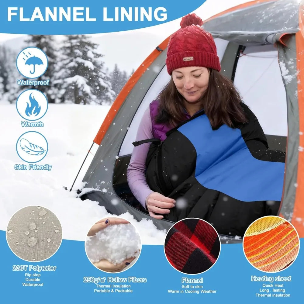 Adult Backpacking Sleeping Bags Waterproof 
Electric Heating with USB Rechargeable Temperature Control for Outdoor Adventure