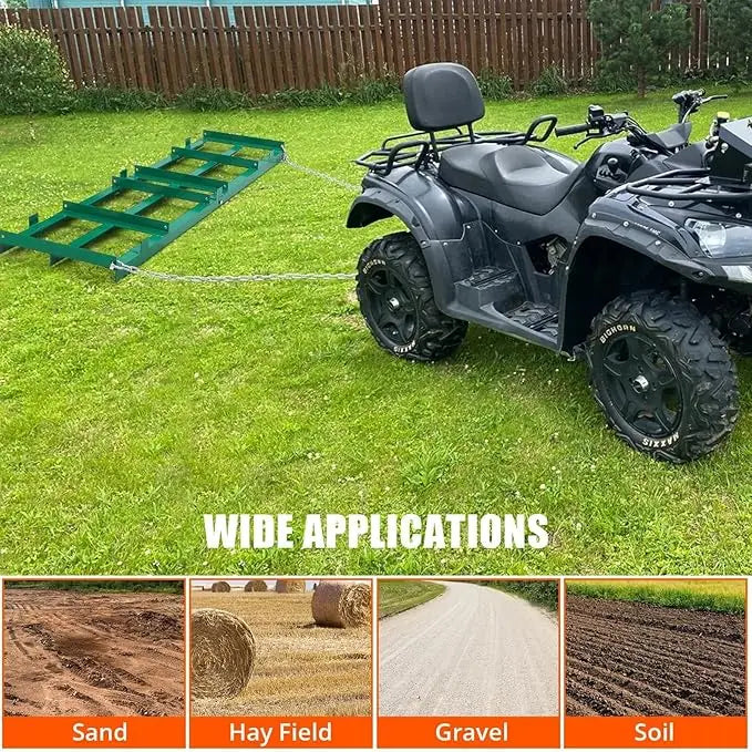 Land Leveler 48" Width, Heavy Duty Drag Harrow for ATV, UTV, Tractor - Lawn Rake, 
Versatile Applications, Enhanced Depth
