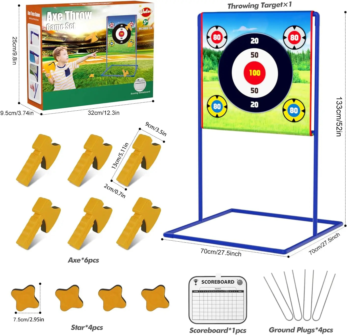 VATOS Axe Star Throwing Game Set .  
Toy For Kids Target Fun Indoor Outdoor Sport.   Party ,Play ,Game B,rthday Gift for Boys Girls