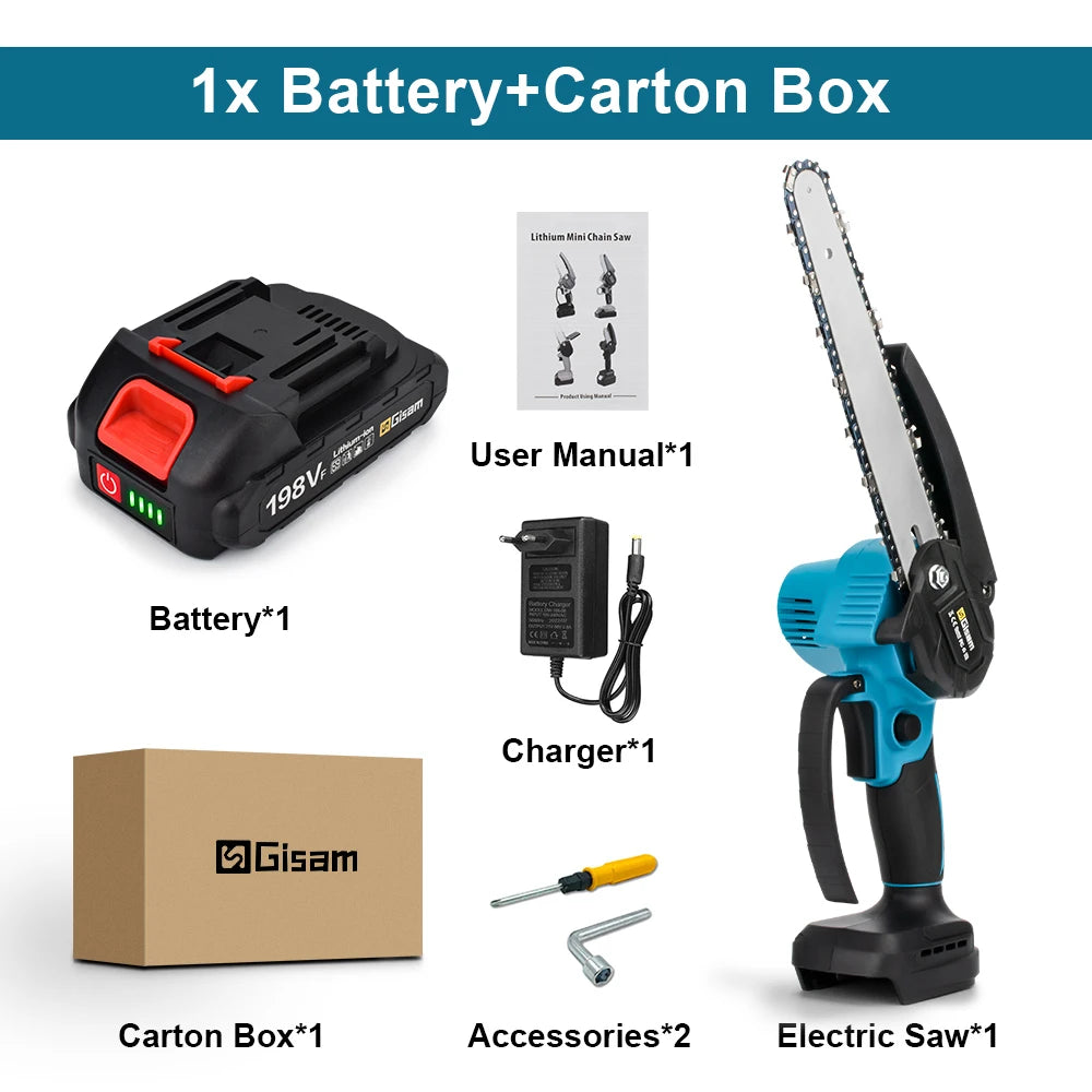 Gisam 8 Inch Brushless Electric Chainsaw
 Cordless Electric Saw Woodworking  
Cutting Tool Compatible with Makita 18v Battery Pin