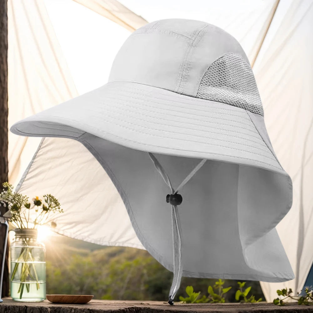 Summer 12CM Large Brim Sun Hat . 
Men Women Breathable Fishing Cap
Sun UV Protection Mesh Fisherman Hiking, Beach