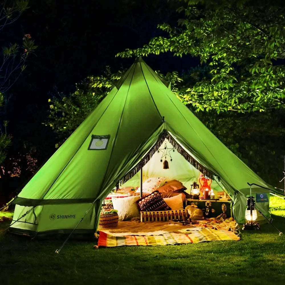 Family Outdoor Canvas Bell Yurt 
Tent with Stove Jack, 
Waterproof Luxury         4 Season Cotton for Camping, Hunting, Parties