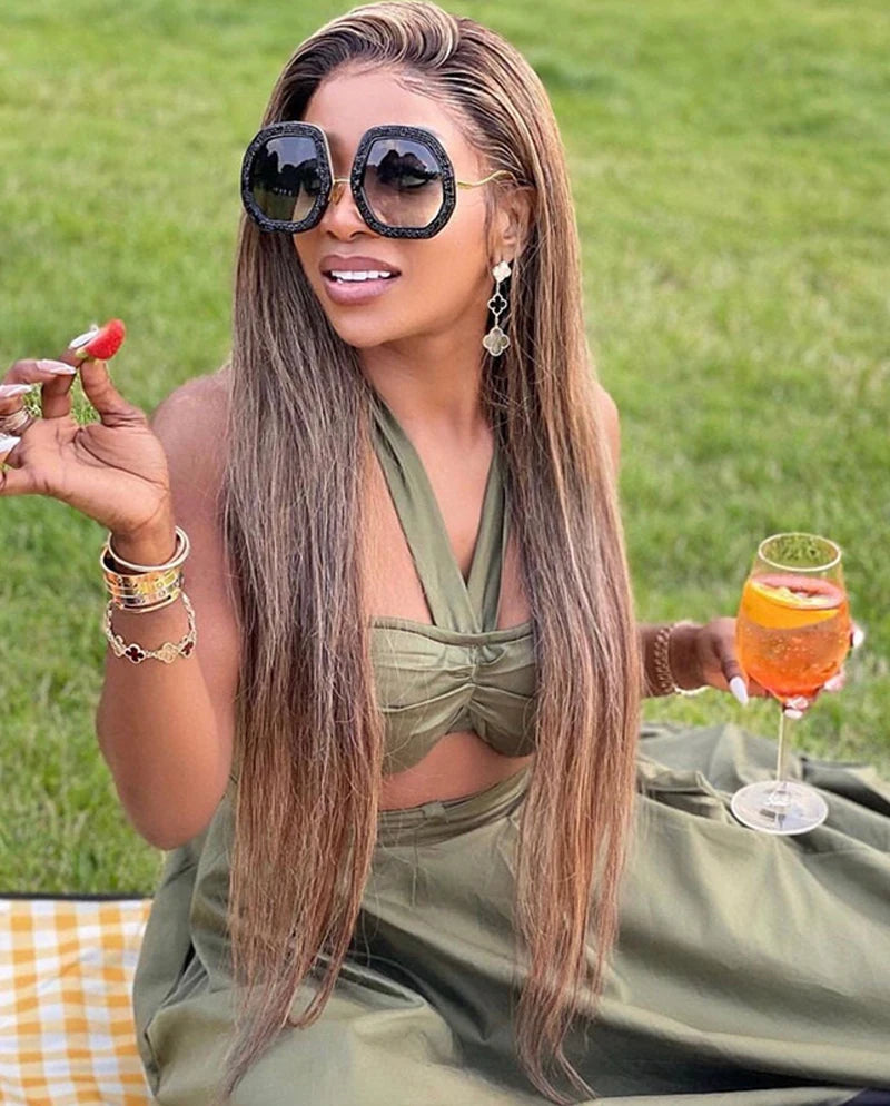 Oversized Polygon Sunglasses Women 2022 Luxury Diamond Shiny Crystal 
Men Shade Hipster Party Eyewear