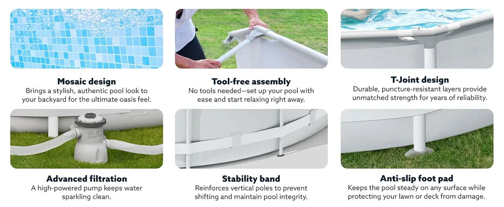 JOYFY Round Above Ground Pool 12ft/10ft/15ft Outdoor Round Frame 
 Set for Kids Adults with Filter Pump
