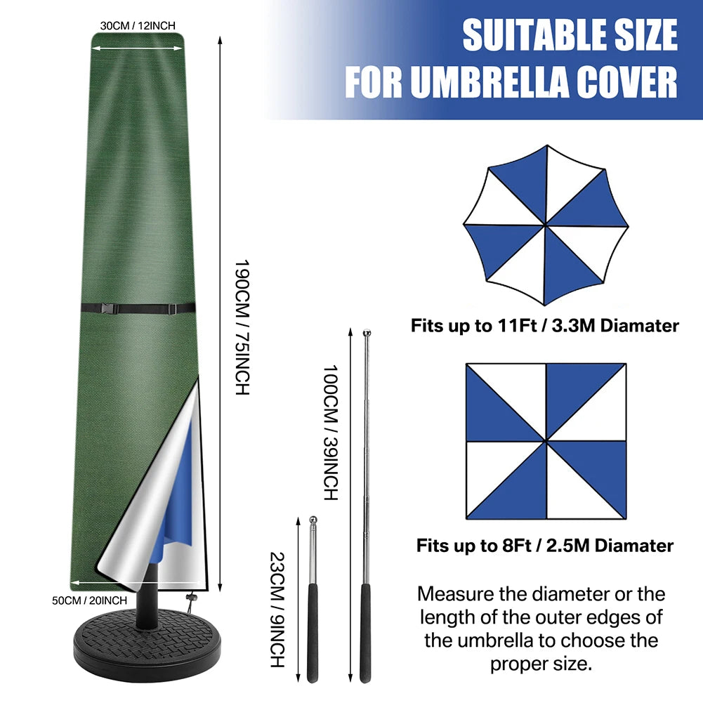 Garden Parasol Cover with Rod & Pull Ring UV Protection 210D Oxford Waterproof Fabric Cantilever Large Umbrella Cover Outdoor