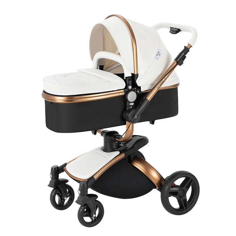 PU Leather Baby Stroller 2 in 1 Travel System 
High Landscape Portable Baby Pram
Newborns Aluminum Frame Baby Carriage