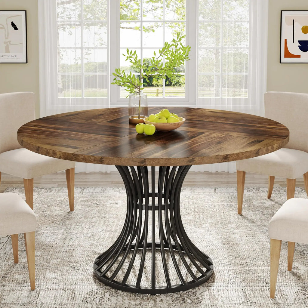Tribesigns Round Dining Table for 4-6 People, 
47-Inch Farmhouse Dinning  Industrial Dinner Table