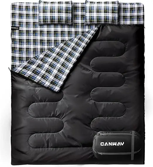 Queen Size Flannel Sleeping Bag for Adults, 
Ideal for Cold Weather Camping, Two Person, Includes 2 Pillows
